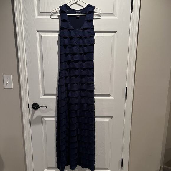 Max Studio Sleeveless Tiered Maxi Dress Dark Navy Blue Stretch Small - Picture 1 of 7